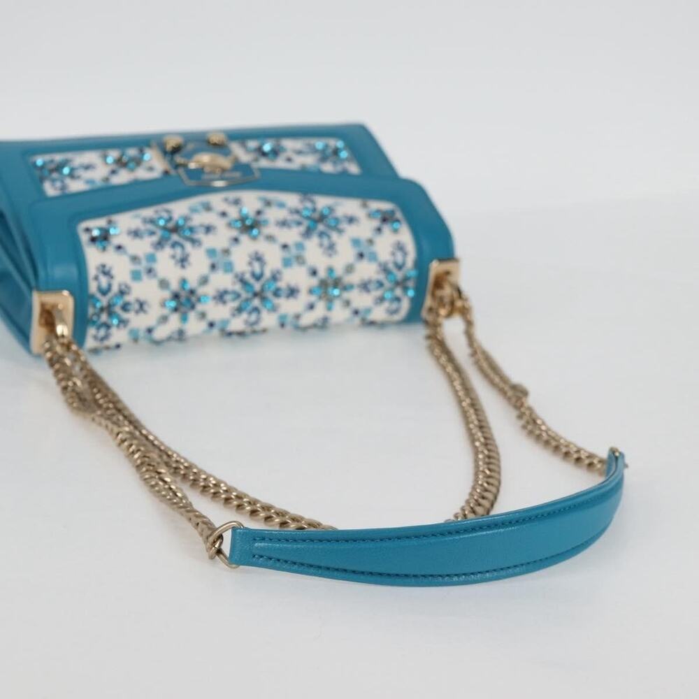 Miu Miu Canvas Leather Chain Shoulder Bag Blue - Picture 8 of 14
